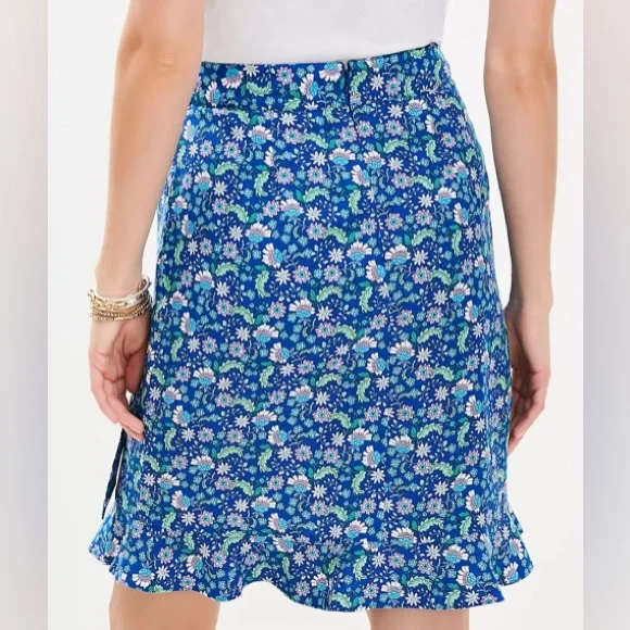 LOFT Blue Floral Faux Wrap Ruffled Skirt Size 4 (Measures like a 6) - Picture 2 of 12